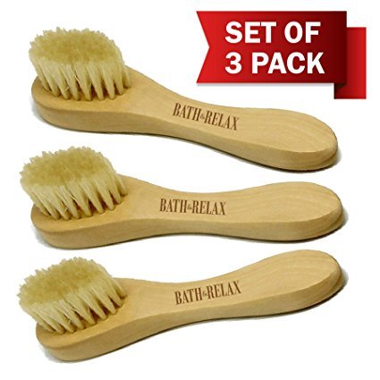 Natural Bristles - Face Cleansing Brush, Deep Pore Scrub Face Cleanser & Exfoliating - Set of 3 Pack Wooden Handle, For Men or Women, Facial Cleaning Brushes Exfoliator. For Dry Skin Brushing
