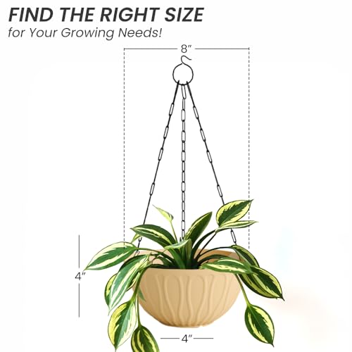 Image of YUCCABE ITALIA SHERA Hanging Wave 8 INCH, Plastic Flower Pot with Drainage Holes Round Planter Pot Suitable for Inddor Outdoor Kitchen (Beige, Pack of 3)