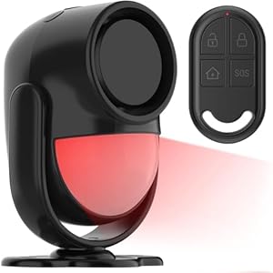 125dB Loud Motion Sensor Alarm with 328ft Remote Control(40ft PIR Detector, 3*AA Batteries), Indoor Wireless Infrared Security Motion Detector with Siren for Home/Shed/Garage/Van etc (Black)