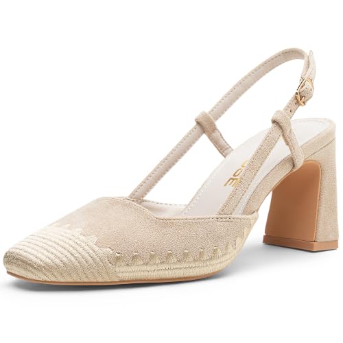 Vepose Women's Slingback Pumps Closed Toe Chunky Block Heels | Soft square toe, cushioned insole, adjustable back strap, and dressy casual styling for office-to-evening outfits