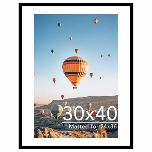 JCJMY 30x40 Picture Frame with 24x36 Mat, Display Photo 24x36 inch with Mat or 30 x 40 inch Without Mat, Wall Hanging Large 30 by 40 Poster Frame with Plexiglass, Black