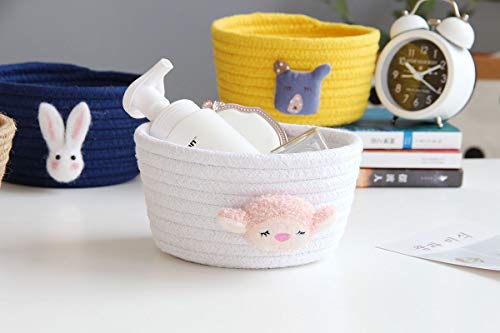 Woven Storage Basket Small Cute Storage Box Cotton Rope Braided Toy Baskets Storage Shelf Basket for Multipurpose Container Home Office Desktop Organiser Decoration White Lamb - Image 3