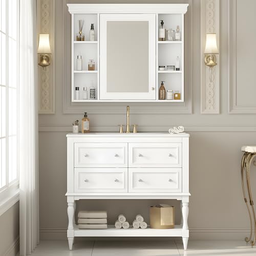 Merax Baroque 36" Bathroom Vanity with Matching Medicine Cabinet, Antique