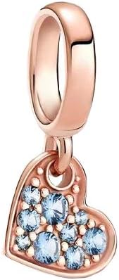 PANDORA Light Blue Pave Tilted Heart Dangle Charm