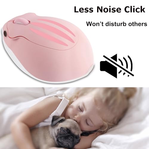 Wireless Mouse Pink Bluetooth Cute Hamster Shape Kawaii Portable Silent Lightweight Quiet Cordless Gaming Mice for PC Laptop Computer Mac iPad Pro MacBook Pro/Air Kids Women Men Girls Boys Office Gift