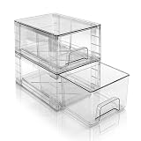 XWYWX Set 2 Cassetti Impilabili Piccoli, Organizer Trasparenti in Acrilico con Maniglie, Contenitori Facili da Montare per Frigorifero, Bagno, Cucina, Sotto Lavello, Dispensa e Armadio