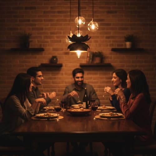 Image of Lotus Pendant Light | Premium Metal Hanging Lamp with E27 Holder | LED Compatible Ceiling Light for Dining, Kitchen & Entryway (Bronze)