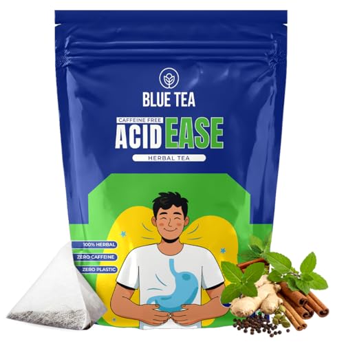 Image of BLUE TEA - Acid Ease Tea - 30 Tea Bags - Plant Based | Relieves Acidity and Gas - Supports Digestion | Tulsi, Ajwain, Black Pepper, Bay leaf | Caffeine Free - Herbal Tea | Ziplock Pack