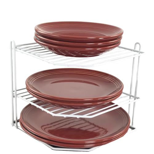 Buckingham 3 Tier White Corner Plate Rack Kitchen Cupboard Tidy Storage Organiser Dish Rack Space Saving Shelf Organiser 23 cm