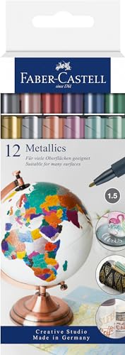 Faber-Castell - Metallics Marker Set, 12 Farben, 1,5 mm Strichstärke