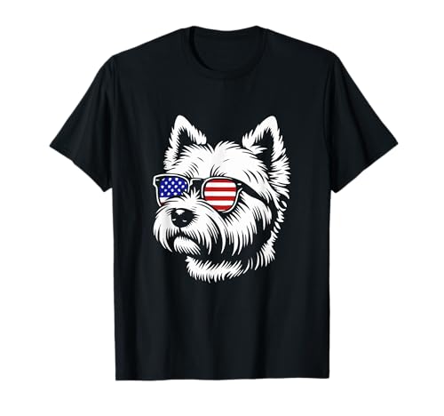 American Flag West Highland White Terrier Dog Westie Design Women Girls Kids Men T-Shirt
