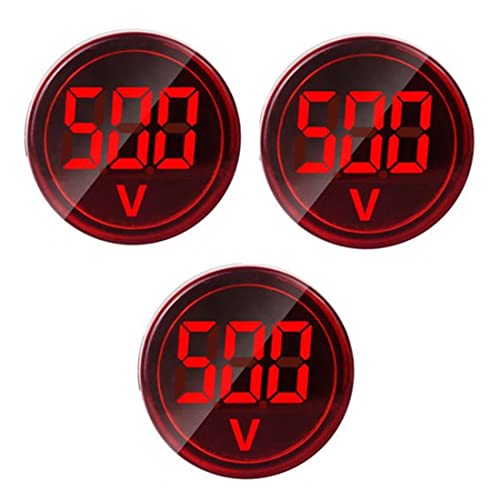 3pcs Digital Display AC Voltage Indicator, 22mm Round Head LED Voltage Tester AC50~500V Voltmeter Monitor (Red)