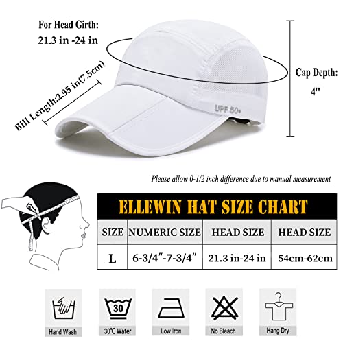 Ellewin Men's Baseball Cap Upf50 Hat W/Foldable Long Large Bill,One Size,White #TOP5