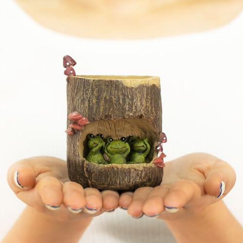[デバリエ] 多肉植物 プランター 植木鉢 園芸鉢 陶器 サボテン おしゃれ 動物の多肉植物の鉢 切り株 フラワーポット 底穴あり (カエルS) bzl-48-fs 3枚目