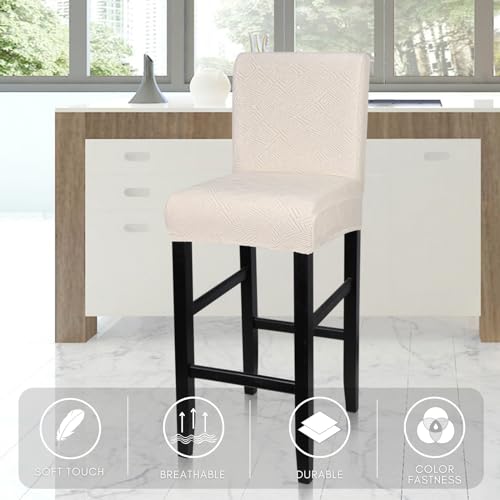 Image of SearchI Water Repellent Bar Stool Covers Set of 4, Stretch Washable Barstool Seat Covers, Counter Height Chair Covers for Kitchen Dining Room Cafe (Beige Diamond Jacquard)