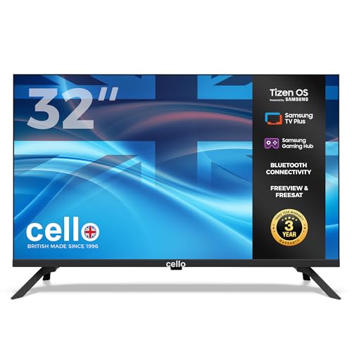 Cello C3225TZ Frameless 32 Inch HD Ready Smart TV Powered by Tizen Operating System Cloud Gaming Without Console - Bluetooth, HDMI, USB & Wi-Fi Connectivity Made in UK, Model Year 2025