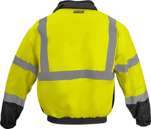 Ironwear 6410 Hi-Vis Premium Bomber Safety Jacket with Black Bottom | Rollaway Hood | Black Removable Polar Fleece Liner2