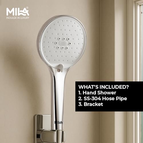 Image of Mila NoClog Hand Shower | Chrome Finish Wall-Mounted Bathroom Hand Shower with Rain, Massage & Mix Modes | Anti-Clog Self-Cleaning Nozzles