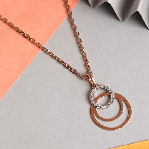 Image of Clara 925 Sterling Silver Irina Pendant Earring Chain Jewellery Set | Rose Gold Rhodium Plated, Swiss Zirconia | Gift for Women & Girls