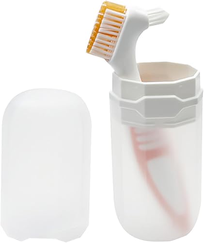 Miniatura 6 de 4 cepillos de dentadura con estuche portátil, cepillo de dentadura de doble cabeza, limpiador de higiene de doble cabeza, mango de goma,