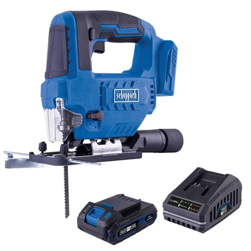 Scheppach Akku Stichsäge C-JS220-X | Hublänge 19mm | Hubzahl 2400 min-1 | Schnitttiefe 100mm Holz | Schnellspannfutter & Hubregulierung | 20V-IXES-Serie | 10 Jahre Garantie | mit 2Ah Akku & Ladegerät