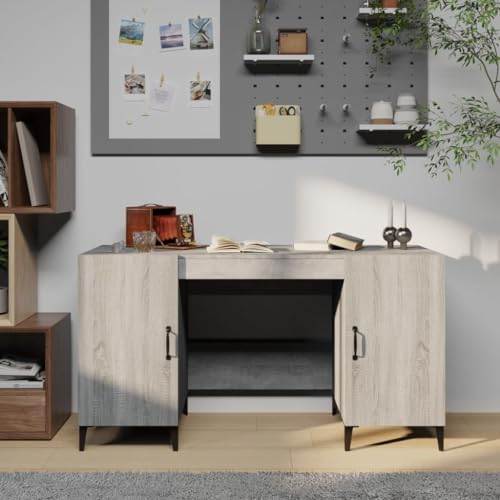 Bureau gris Sonoma 140 cm en bois robuste avec espace de rangement large - 2