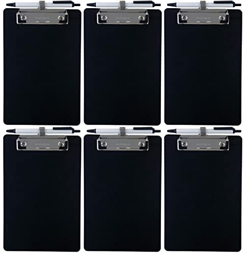 Trade Quest Small Memo Clipboard 6'' x 9'' Pen Holder Clip Plastic (Black) (Pen Included) (Pack of 6)