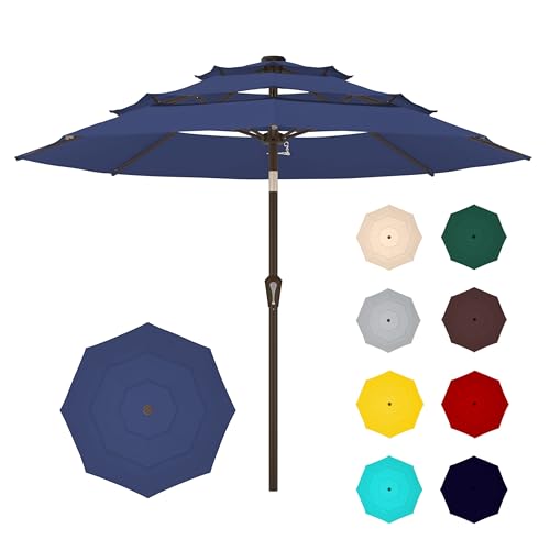 Ayge 9FT 3-Tier Large Outdoor Patio Umbrella Market Table Umbrella-UV Resistant,Easy Push Button Tilt and Crank,8 Sturdy Fiberglass Ribs Heavy-Duty Pool Umbrella for Deck,Backyard,Garden,Yar