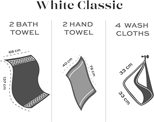 White Classic Luxury Bath Towel Set - 100% Combed Cotton Hotel Quality Absorbent 8 Piece Towels | 2 Bath Towels | 2 Hand Towels | 4 Flannels | White