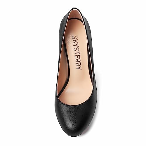 SKYSTERRY Womens Round Toe Casual Office Matte Slip On Spool High Heel Pumps Shoes 4 Inch3