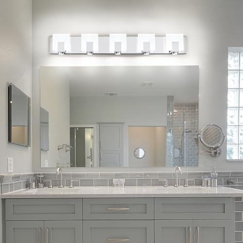 Image of SOLFART Vanity Lights for Mirror LED Modern Gloss Chrome Bathroom Lighting Fixtures Over Mirror Dimmable 5 Lights