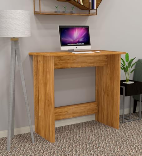 Image of Compact Study Desk, Oak Wood Finish, Space-Saving Home Office Table, 80x40x74 cm, DIY Assembly, Modern Design