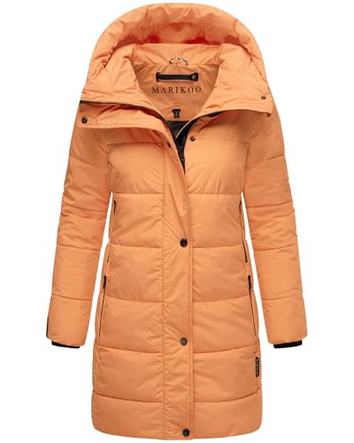 MARIKOO Damen Wintermantel warmer Steppmantel lang mit Kapuze und hohem Kragen Karumikoo XVI Apricot Sorbet Gr. 3XL