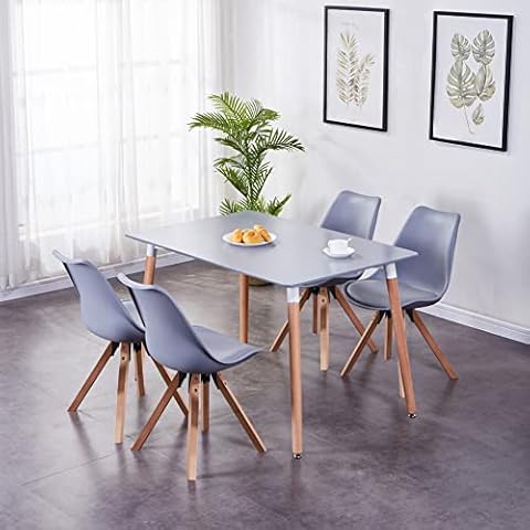 GOLDFAN Esstisch mit 4 Stühlen Küchentisch Wohnzimmertisch Holztisch Tisch Set Stuhl mit Kissen für Wohnzimmer Küche Büro Grau Cover