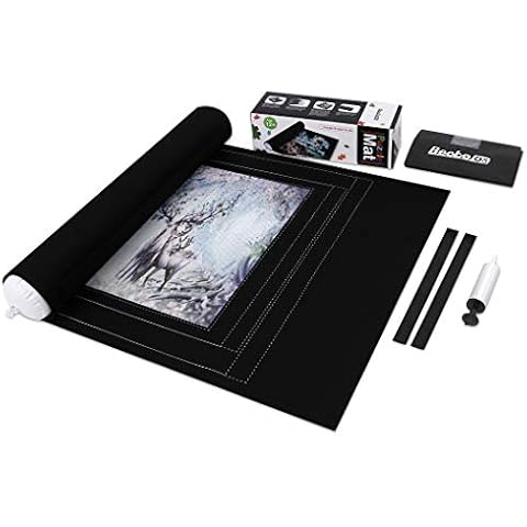 Becko Puzzle Roll Jigsaw Storage Felt Mat with Frame Lines, Jigroll Up to 1,500 Pieces, Environmental Friendly Material for Jigsaw Puzzle Player, Box with Drawstring Storage Bag Cover