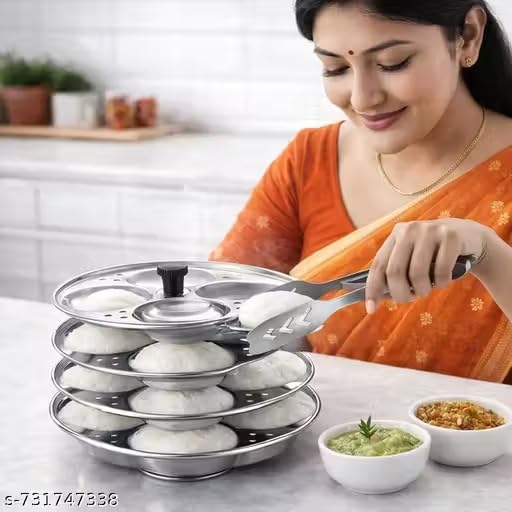 Image of AFFODYL - Stainless Steel 3 Plates Idli Stand for Cooker | Makes 12 Medium Size Soft Idlis at Once| Durable & Heavy Gauge Steel Idli Maker with only 4 Cavities per Plate (Pack of 1)