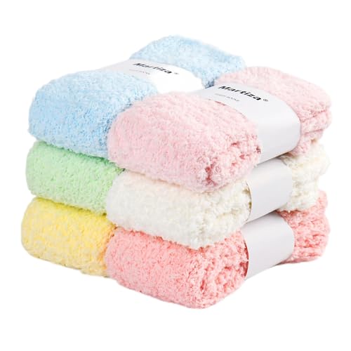 MARTIZA Womens Fuzzy Socks,6 Pairs Cozy Plush Fluffy Slipper Warm Soft Sleep Socks for Women Men Gifts(Candy Set)