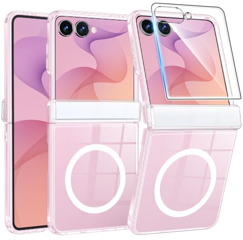 Image of FNTCASE for Samsung-Galaxy Z Flip 8 Clear Case with Hinge Protection | Compatible with Magsafe, Screen Protector, Anti Yellowing, Military Grade Drop Shockproof Protective, Transparent Phone Case