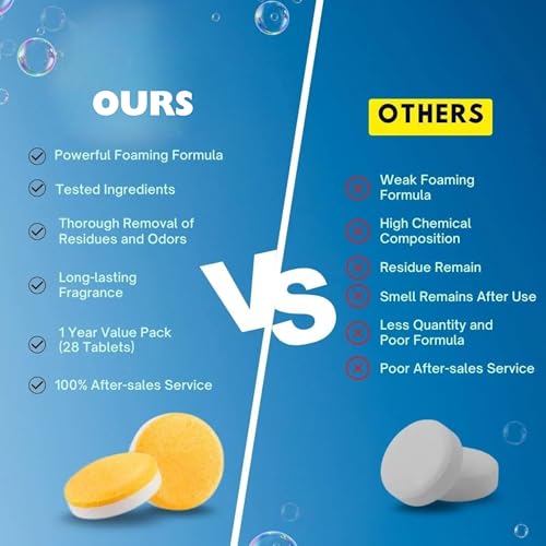 Image of VONT Yellow Bubble Tablets for Deep Cleaning | Multi-Use Foaming Tablets for Kitchen Sink, Drain, Pipes & Disposal | Helps Remove Residue & Refreshes with Active Foam | 24 Pack