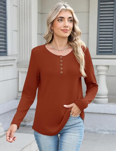 LUYAA Womens Long Sleeve Button Down Tops Henley Shirts Color Block Printed V Neck Loose Fit Tunic Tops Casual Fall 20252