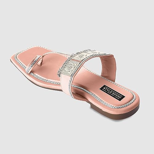 Image of Kolhapuri Ethnic Flats for Women Leather Chappal Stylish Ladies Casual Rajasthani Chappal Banjara Style