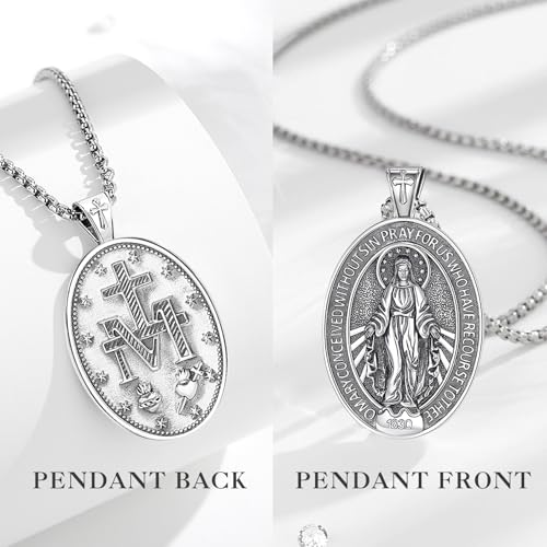 Collar Virgen María Medalla Milagrosa Plata 925 para Hombre y Mujer