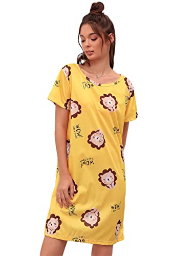 Floerns Women's Cute Cartoon Print Short Sleeve Nightdress Sleepshirt Loungewear Yellow M #TOP29