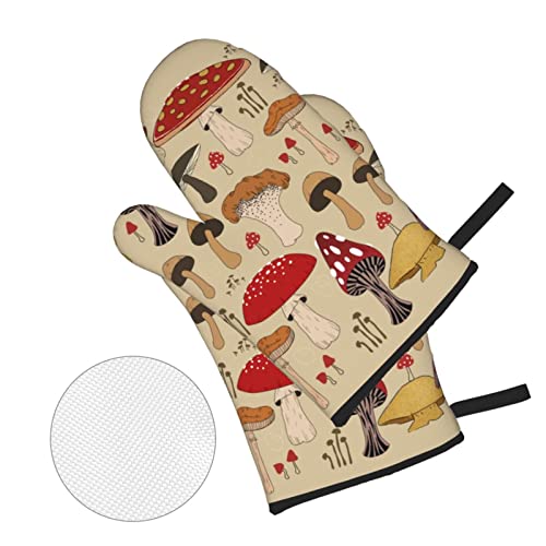 Various Mushroom Art Oven Mitts And Pot Holders Sets Of 4 High Heat Resistant Oven Mitts With Oven Gloves And Hot Pads Polyester Potholders For Kitchen Baking Grilling Bbq Non-Slip Cooking Mitts #TOP2