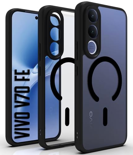 Image of RIGGEAR Shockproof Sleek Hybrid Armor Magnetic Back Cover Case Compatible with MagSafe Accessories for Vivo V70 FE 5G (Clear PC + Black TPU Bumper)