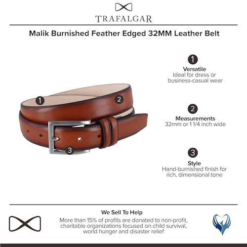 Trafalgar Men's Malik Burnished Feather Edged 32mm Leather Belt2