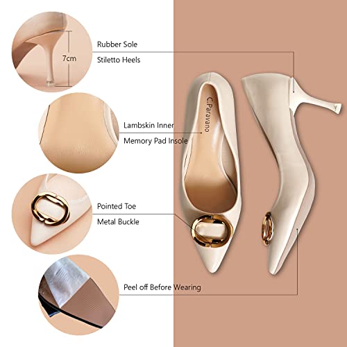 C.Paravano Professional Pointed Toe Pumps w/Polished Buckle | All-Day Support Heels | Versatile for Boardroom, Parties & Weddings(White,Size 6.5)4