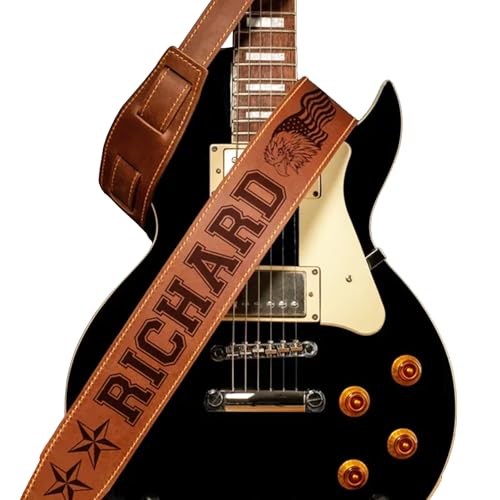 Custom Leather Guitar Strap, Personalized Engraved 2.3