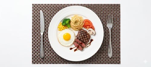 Image of Dribble Premium Anti UV-Mesh Woven PVC Table Placemats Set of 6 - Non-Slip, Heat Resistant, Washable Dining Table Mats for Kitchen, Dining & Office - 45cm X 30cm Durable Textured Design (Brown)