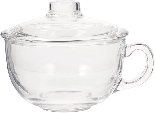 Kichvoe Tazas de avena de vidrio para ramen con tapa, organizador de arroz, taza de leche de cereales, tazón de sopa con tapas, cuenco de cereales
